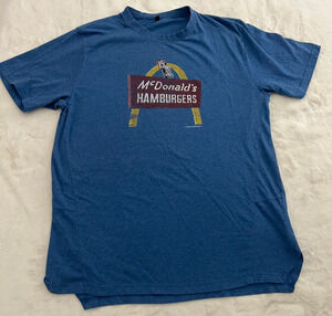 McDonald's Hamburgers T Shirt Mens Large Blue Short Sleeve Graphic Tee Casual XL